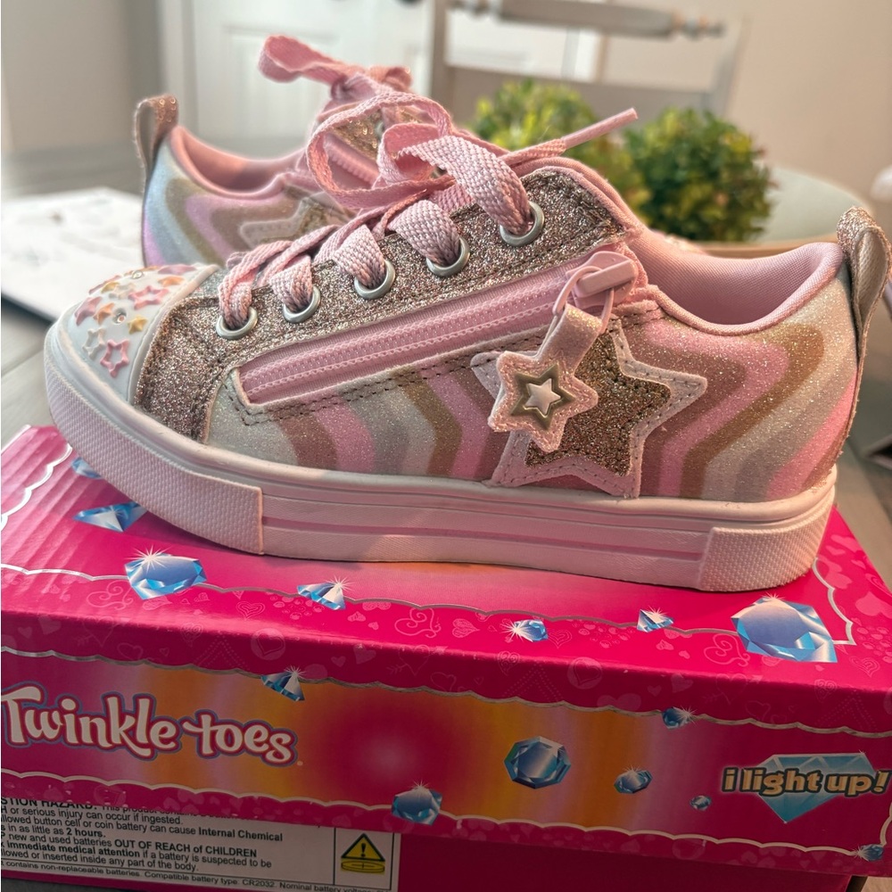 Skechers Twinkle Toes Pink and Gold Kids Sneakers